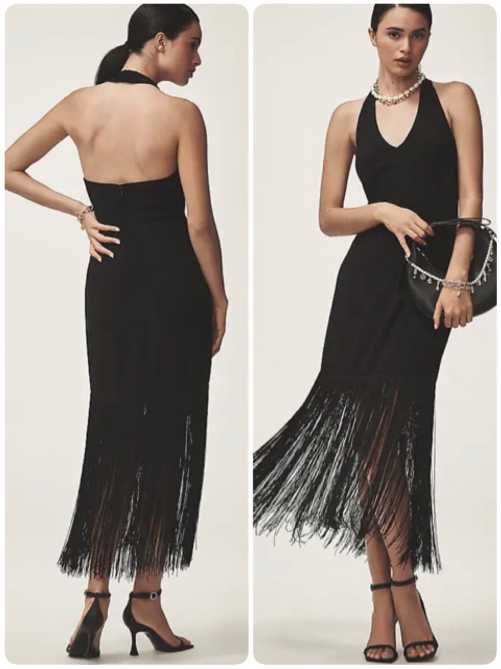 Hutch Plunge Black Backless Halter Fringe Midi Mini Bodycon Dress XSmall XS [CH]